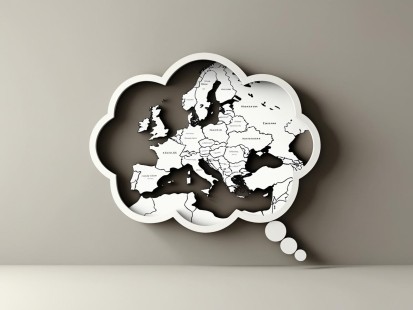 Create an image showing a thought bubble filled with a map of Europe.jpg