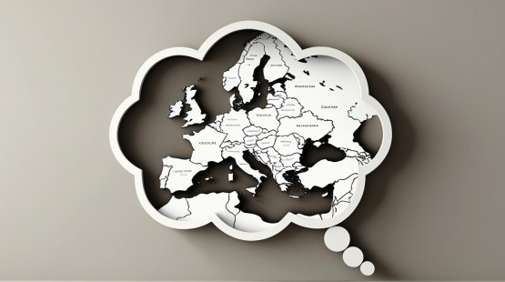 Create an image showing a thought bubble filled with a map of Europe.jpg